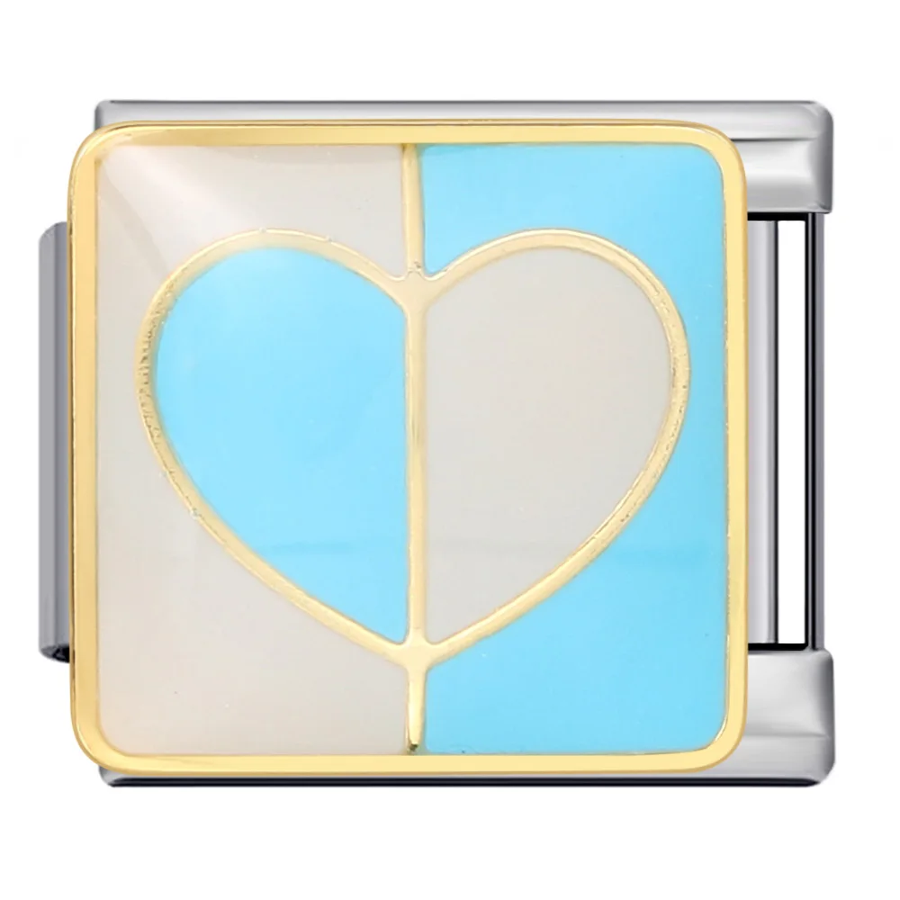 GEMOSA Dainty Cute Y2k Blue Heart Italian Charm Link Fit 9mm Stainless Steel Bracelet Making DIY Beads Fashion Jewelry Gifts