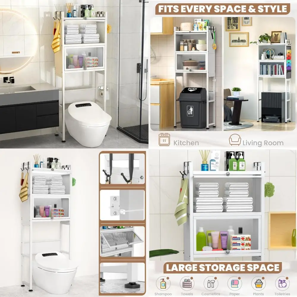 

3-Tier Freestanding Bathroom Toilet Storage Cabinet - Waterproof, Door Design, Space-Saving Organizer with Long-Term Storage Sol