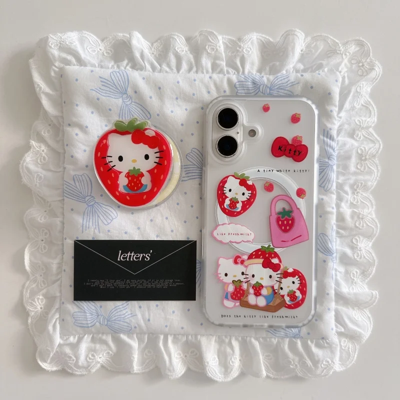 Dolce fragola Carino Hello Kitty Bow KT Magsafe Custodia per telefono con ricarica wireless per iPhone 13 14 15 16 Pro Max Kitty Supporto magnetico
