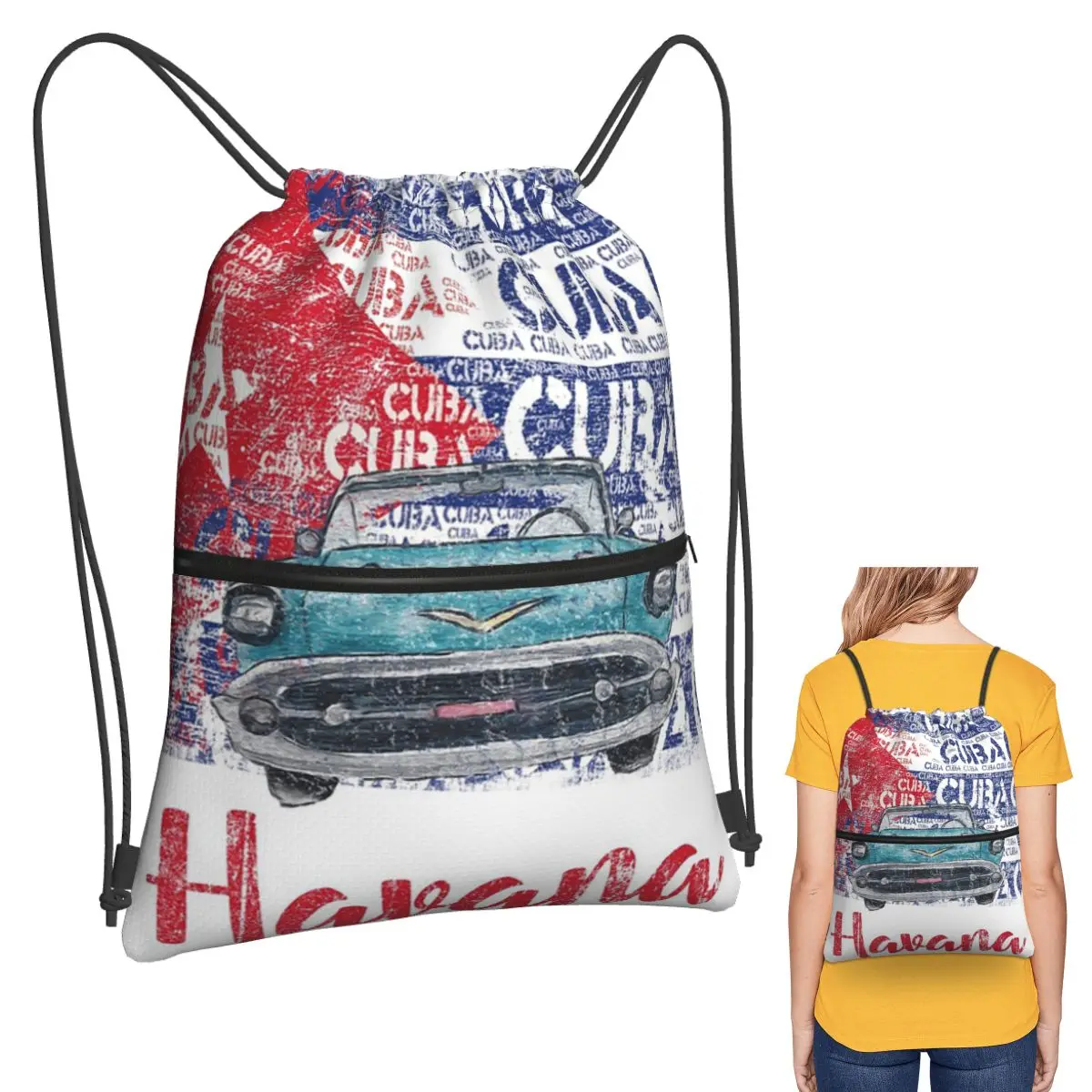 

Cuba Cuban Havana Flag Gift Backpacks Portable Drawstring Bags Shoes Bag Book Bags for Travel School