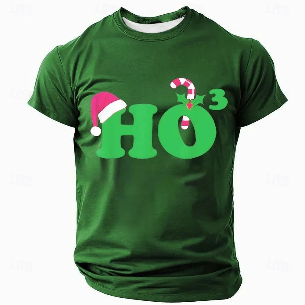 Christmas Men's Santa Claus HO letter Short Sleeve T shirt Crew Neck Shirt Daily Designer Vacation Party All Seasons Clothing