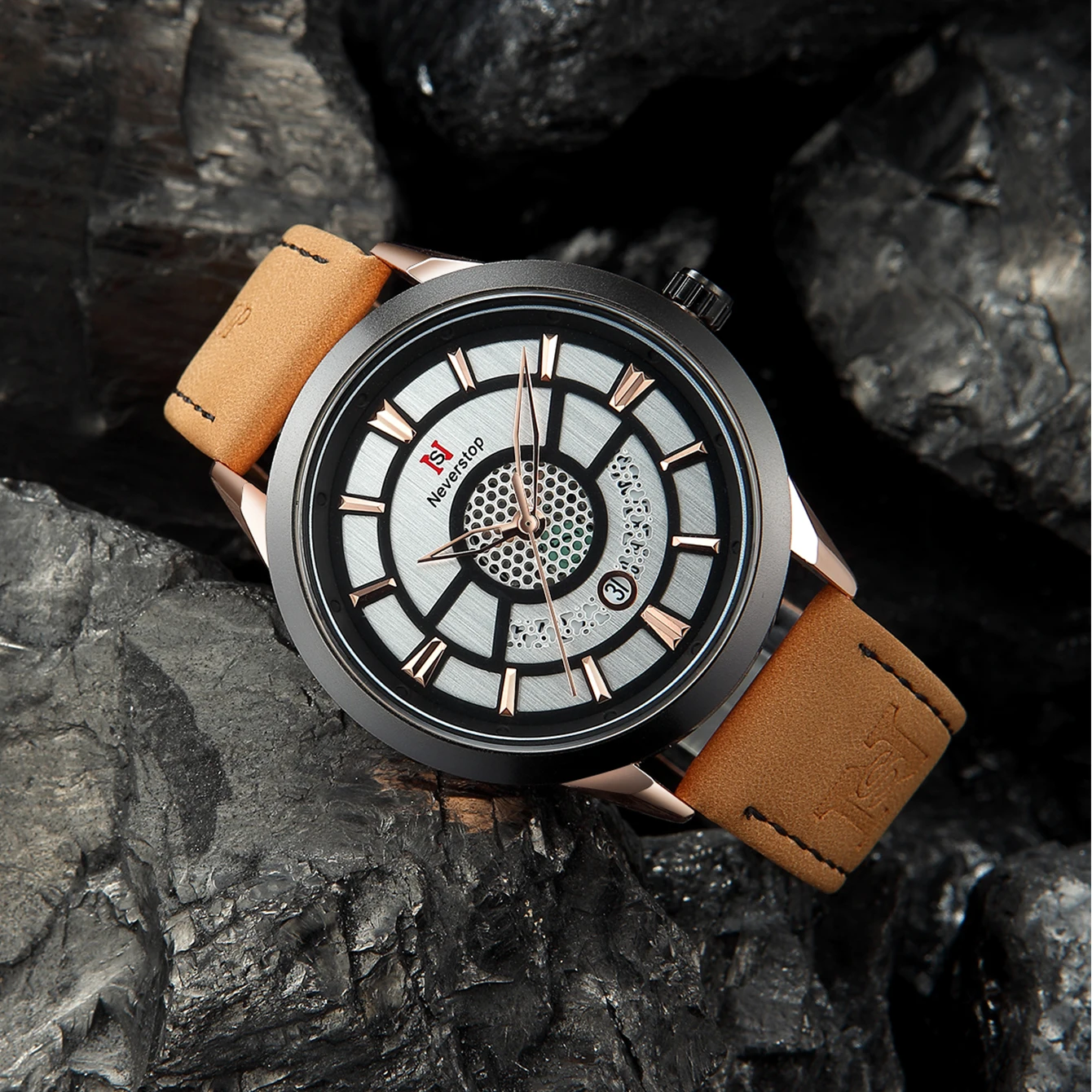 Часы UTHAI мужские деловые водонепроницаемые, оригинальные модные кварцевые наручные, с календарем и ремешком