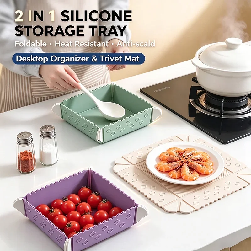 Foldable Silicone Thermal Insulation Mat Dining Table Anti-scalding And Non-slip Thickened Placemat High Temperature Resistant