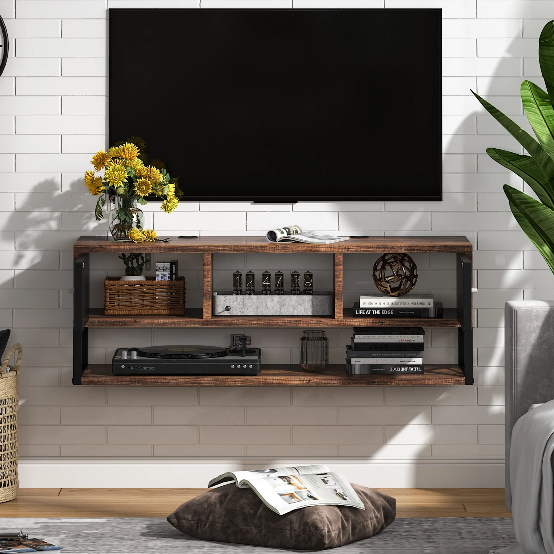 

Tribesigns Floating TV Stand, 3-Tier Wall Mounted Media Console TV Shelf with Magnetic Suction Doors, TV Cabinet Console Shelf