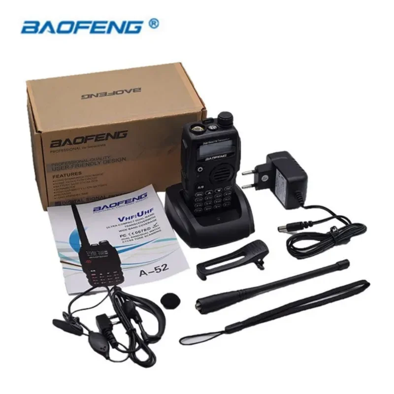 Walkie Talkie BaoFeng BF-A52 hitam baru, 2pcs VHF 136-147MHz & UHF 400-520MHz Dual Band 5W 128CH VOX Radio dua arah