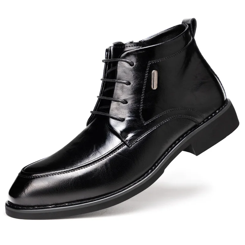 

High Top Zipper New Designer Platform Shoes for Men Fashion Business Casual Leather Boots Male Winter Keep Warm Ankle Boots Man