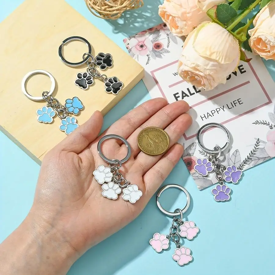 1/5/10/20/50/100pcs Charming Dog Paw Print Zinc Alloy Keychain - Perfect for Wallets, Backpacks & Car Mirror Decorations Mixed C