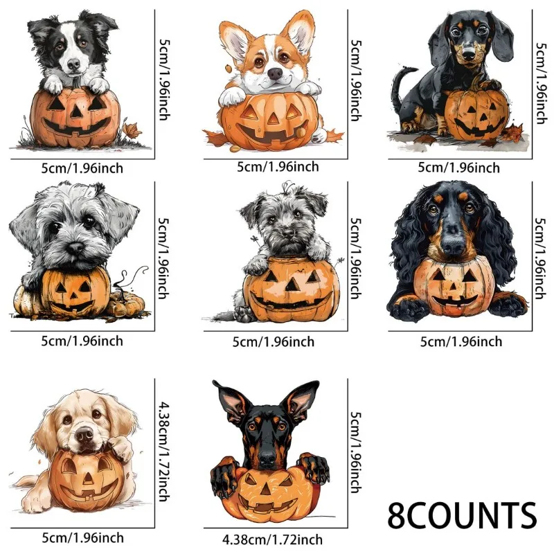 8pcs Halloween Peeking Dog Breed UV DTF Stickers, Waterproof Sticker Pack for Decorating Mugs, DIY Art Supplies，Home Decoration