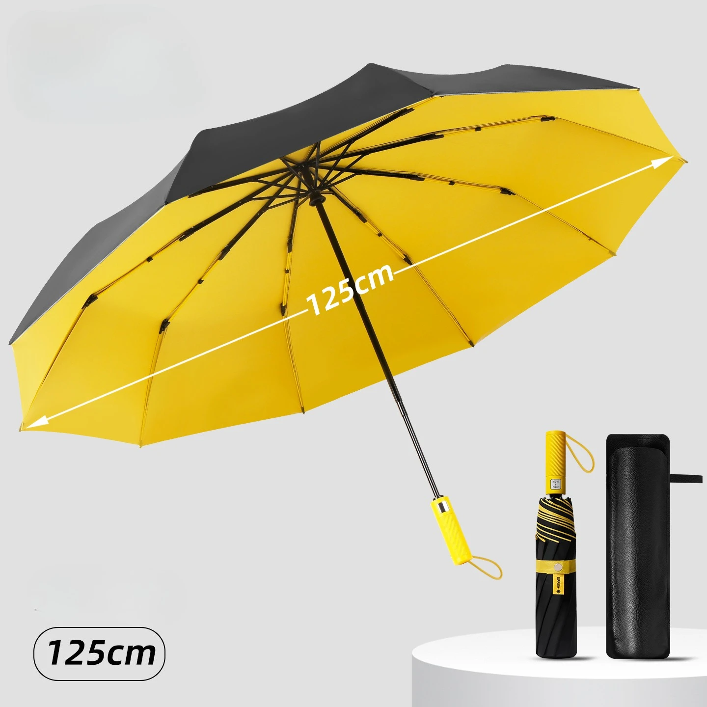 

Windproof Strong 125CM Large Automatic Folding Rain Umbrella, Vinyl Sunscreen Sun UV UPF50+ Protection Parasol for Men Women