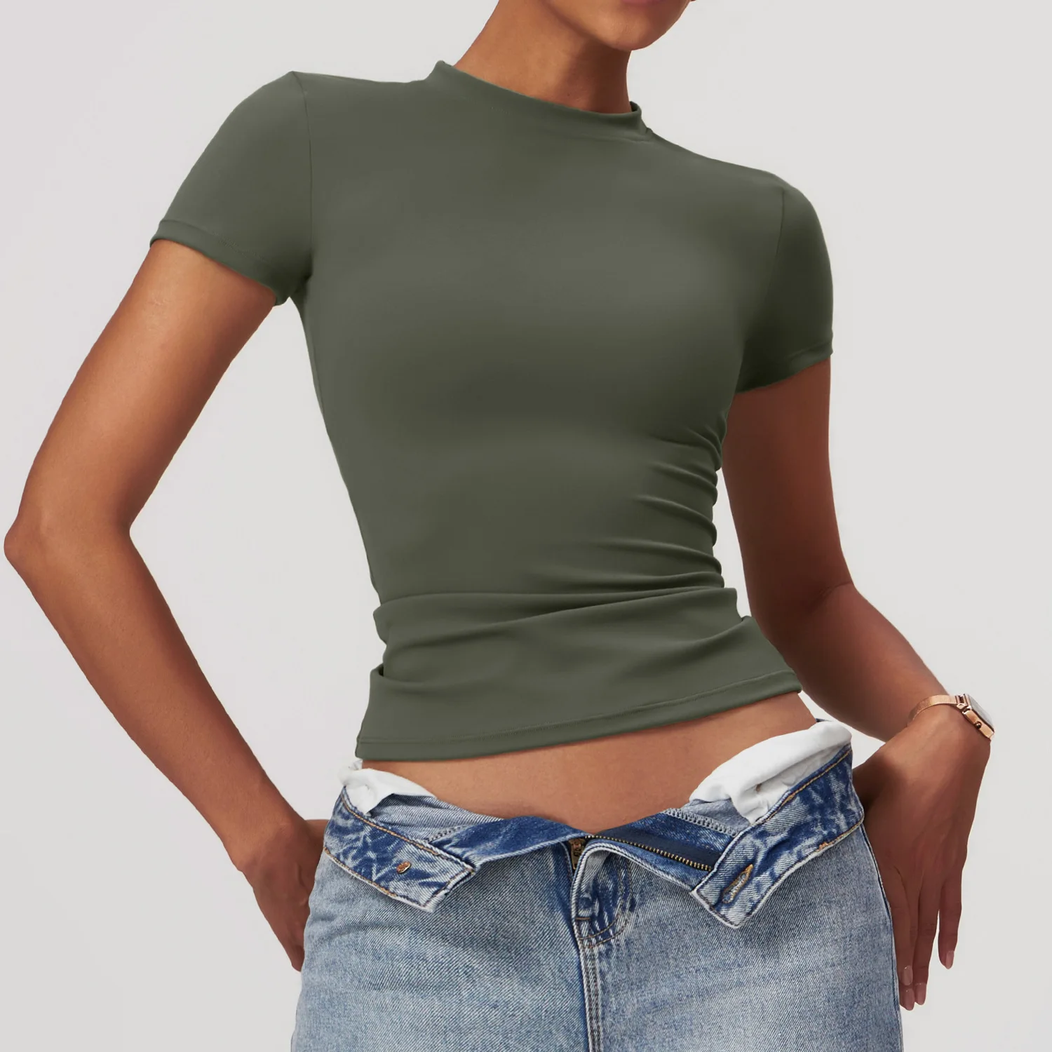 Women's Short Sleeve Yoga T-shirt Crew Neck Slim Fit Longline Solid Compression Workout Gym Shirt Running Fitness Sportswear Top 6