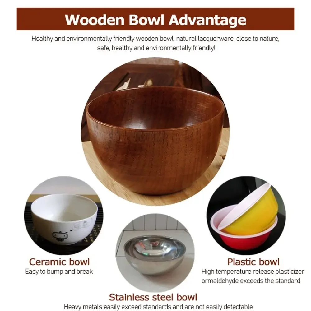 Japanese Style Wooden Bowl Natural Wood Tableware for Fruit Salad Noodle Rice Soup Kitchen Utensil Dishes Handmade Crafts