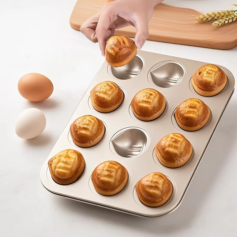 12-Cavity Non-Stick Butter Rice Cake Mold | High Carbon Steel French Style Sticky Chestnut Madeleine Pan Kitchen Baking Tools