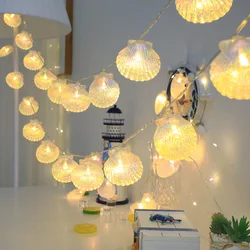 Cadena de luces de concha alimentada por batería, luces de concha de mar para Navidad, Halloween, dormitorio, jardín, 10M, 80led