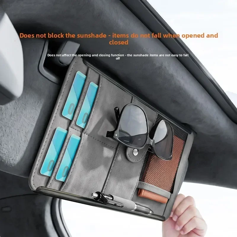 Car Sun Visor Storage Organizer Suede Multi‑Pocket Storage Bag Sunglasses Card Holder Universal for All Vehicles