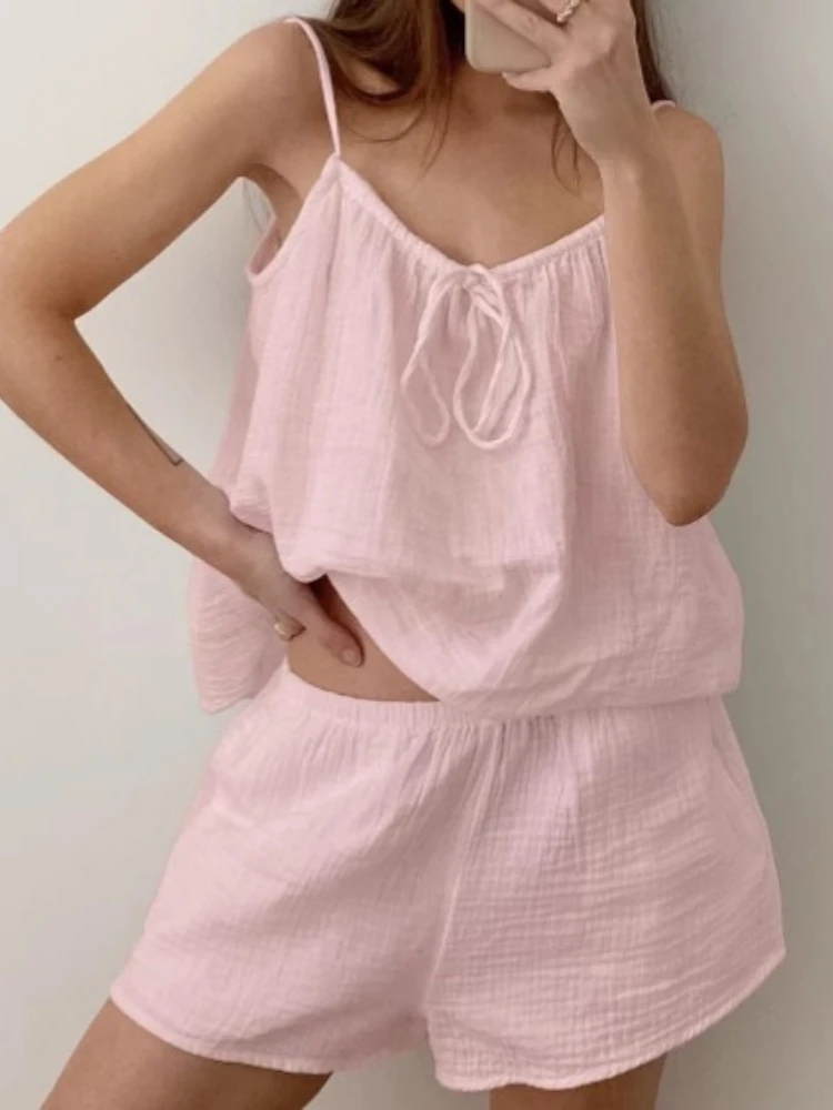 Retro Fairy Coquette Y2K Pajamas Outfits Comfy 2 Piece Set Loungewear Women Sexy V Neck Spaghetti Strap Camis Crop Tops + Shorts