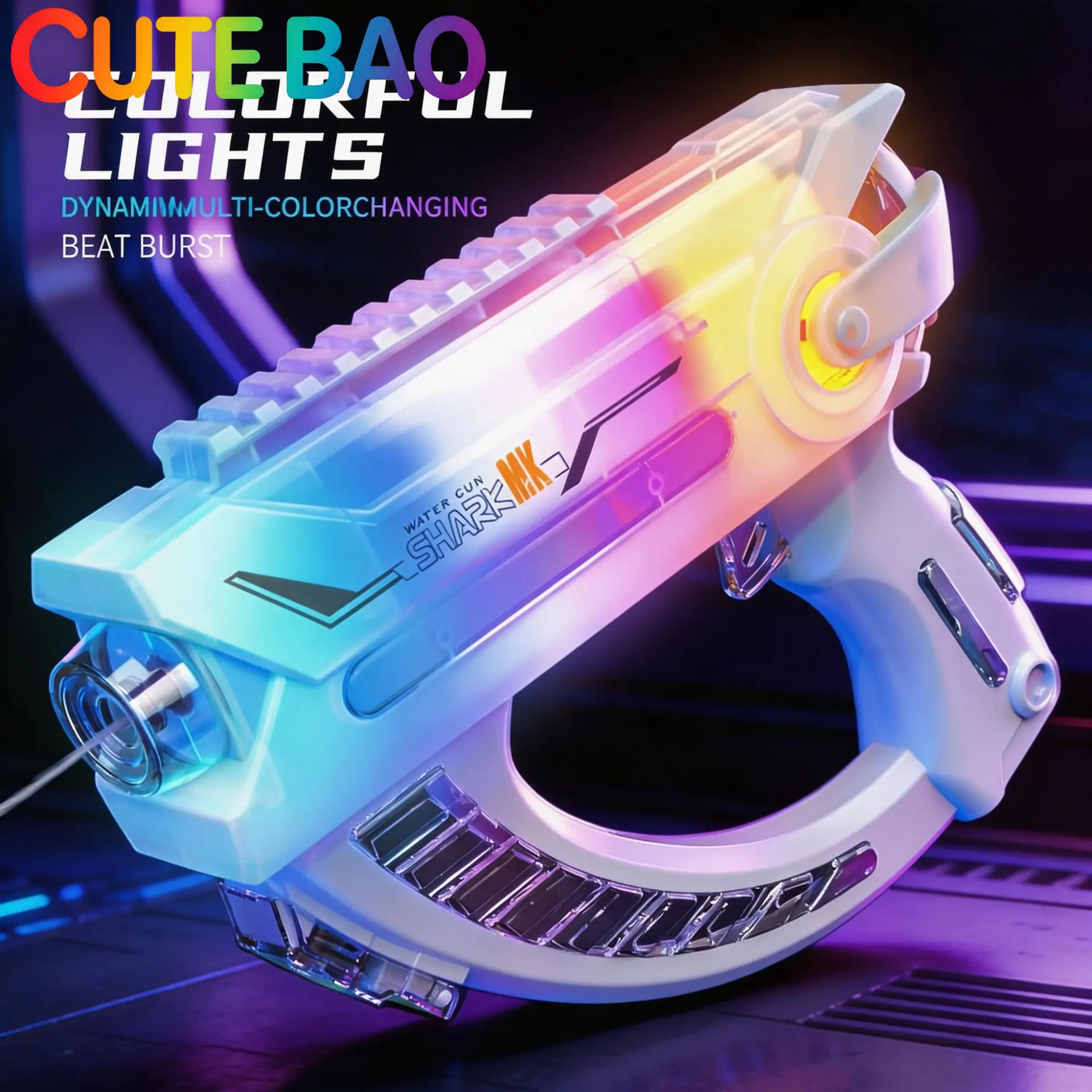 Electric Water Gun Colorful Lights Continuous Firing Squirt Gun Large Capacity Long Range Shooting Watergun Beach Outdoor Toy view 5
