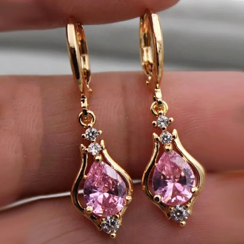 Vintage Shiny Colorful Crystal Stone Drop Hoop Earrings For Women Water Dorp Boho Long Dangle Earrings Temperament Girl Gift