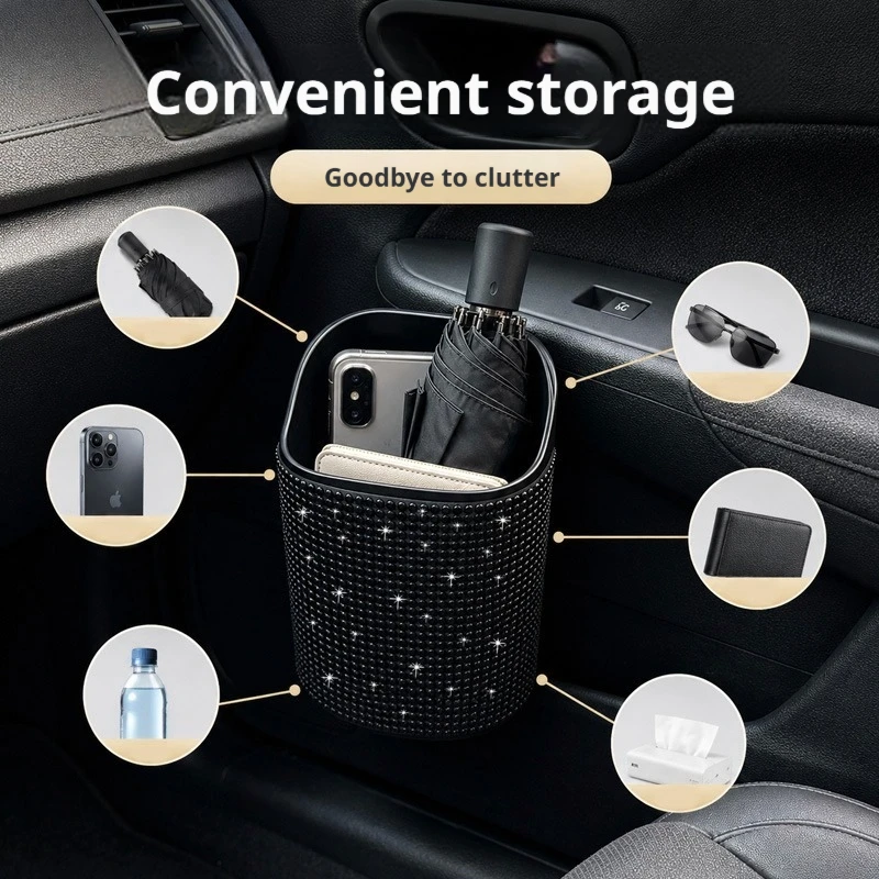 Diamond-embellished car air vent storage box, multifunctional car organizer bag, in-car storage hanging bag for mobile phones, keys, water bottles, and miscellaneous items, women's car interior accessories, great gift for Halloween and Christmas