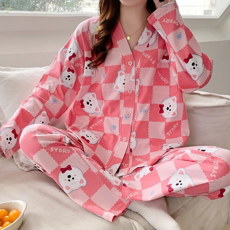 

Pajamas Sets for Women 2024 Cotton Women Pijama Sets Sleepwear Long-sleeve Cardigan Kimono Female Pyjamas Home Clothing