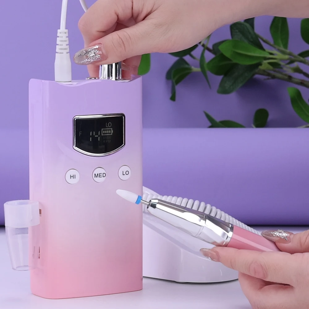 

New Design 35000RPM Brushless Motor Nail Drill 85w Rechargeable Manicure Cordless Nail File Pedicure Drilling Desktop Base