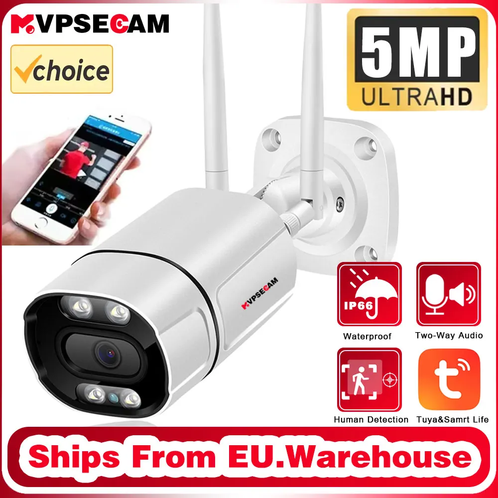 5MP Bullet Tuya Smart Life Home WiFi IP Camera HD Color Night Vision Home Security Protection Camera Support Two-Way Talk Baby