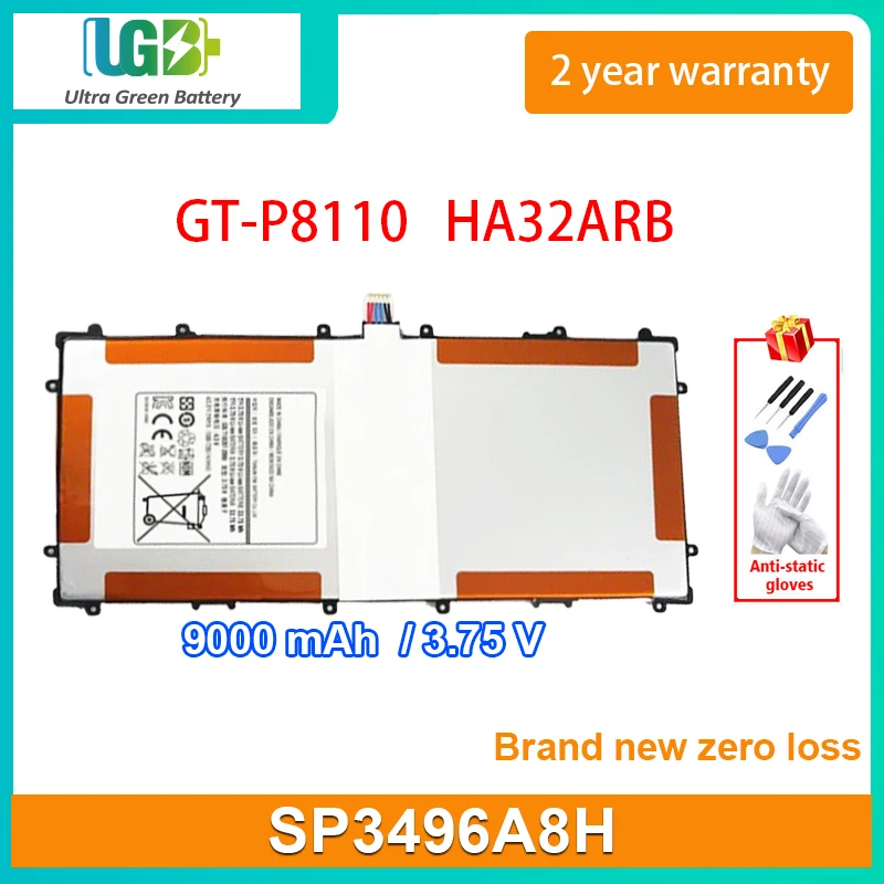 

UGB New SP3496A8H Tablet Battery For SAMSUNG Google Nexus 10 GT-P8110 HA32ARB SP3496A8H(1S2P) 9000mAh 3.75V