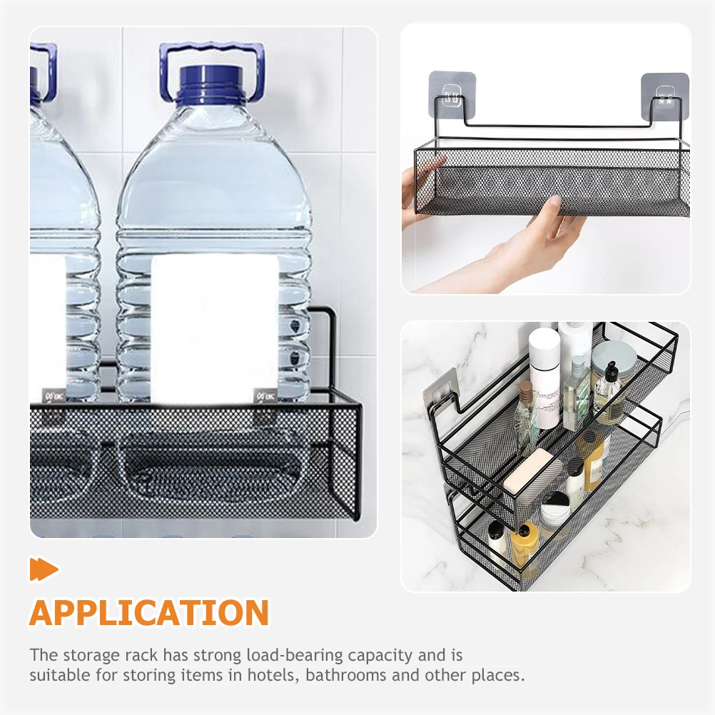 

Bathroom Shelf Storage Rack Large Capacity Wall Mounted No Drilling Wire Basket Organizer For Kitchen Pantry Black