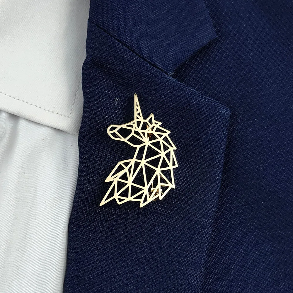 18K Gold‑Plated 316L Stainless Steel Wire‑frame Unicorn Brooch Geometric Myth Creature Badge Apparel Collar Fashion Decor Pin
