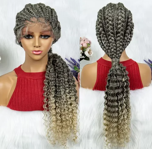 Cornrow Braided Wigs Synthetic Full Lace Cronrow Box Braids Wig Lace Front 27/613 Blonde Synthetic Curly Hair Wig for Women