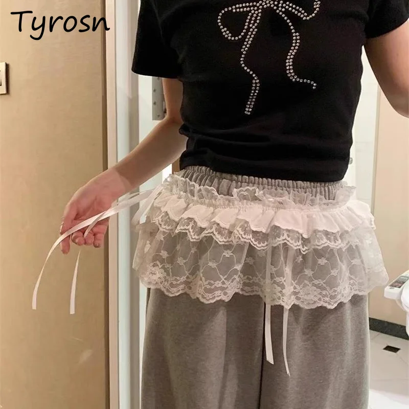 

Skirts Women Solid Lace Drawstring Edible Tree Fungus Bow Design Lovely Korean Style Streetwear Casual Fashion Unique All-match