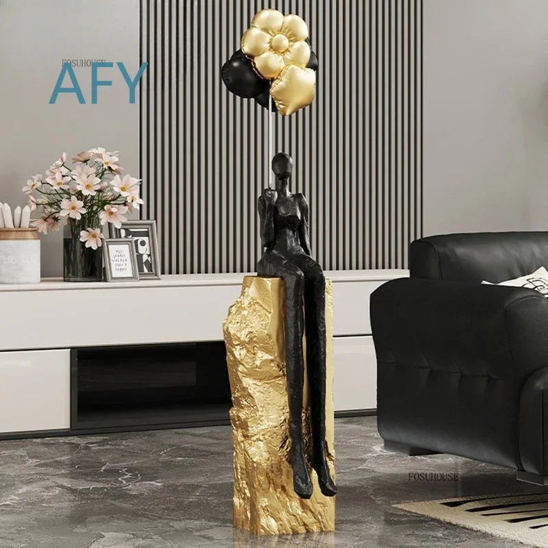 Nordic Abstract Statues for Living Room Floor Standing Art Ornaments Light Luxury Resin Sculptures Home Decor Modern