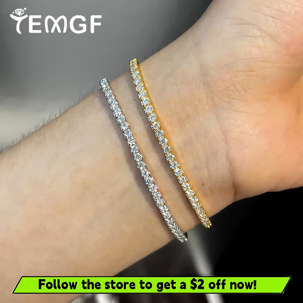 

TEMGF Full 2.5mm/3mm D Color Moissanite Bracelet 925 Sterling Silver Elastic Chain for Women Men Sparkling Fine Jewelry With GRA
