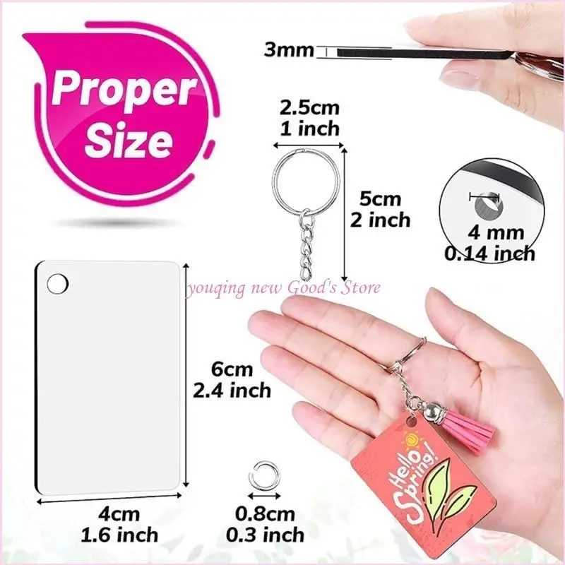 57QA 80pcs تسامي سلاسل المفاتيح الفارغة مجموعة 20pcs شرابات الجلود 20pcs حلقات مفاتيح