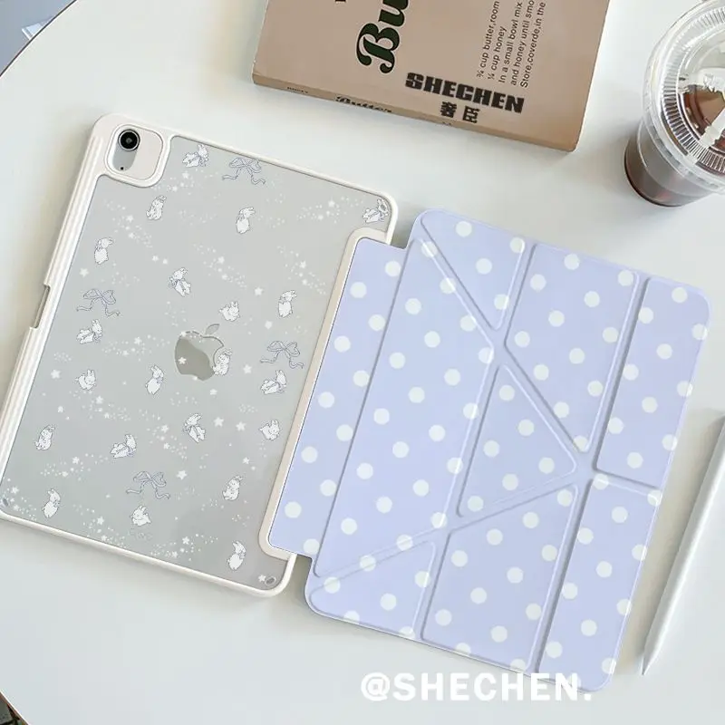 White Polka Dots Flying Bunny Purple Cover For iPad 10th 11th 7/8/9 10.2'' Case For Air 4 5 6 7 11 Air 2 9.7 Pro 11 Mini 5 6 7