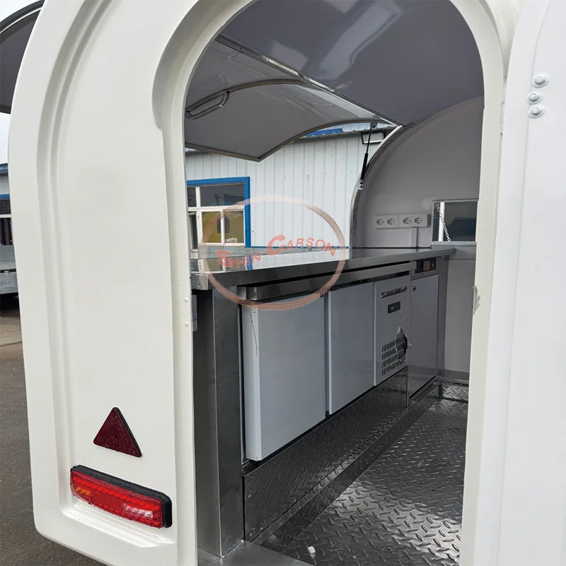 مقطورة تقديم الطعام المتنقلة من الألياف الزجاجية مع حوض المطبخ وغطاء المطبخ للمناسبات الخارجية وبائعين أطعمة الشوارع #4