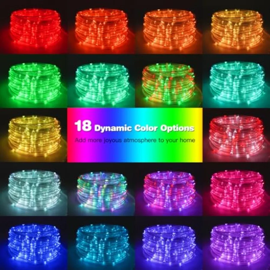 Gvwoxm 98Feet 300 LED Rope Lights, 18 Colors with Timer, 5 Modes, Waterproof Plug-in Remote Control Camping String Lights for O