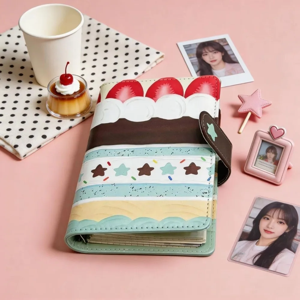 A6 Loose Leaf Binder PU Magnetic Buckle Photo Collect Book Loose Leaf Design Cake Pattern Agenda Diary Album For Diary Keeping