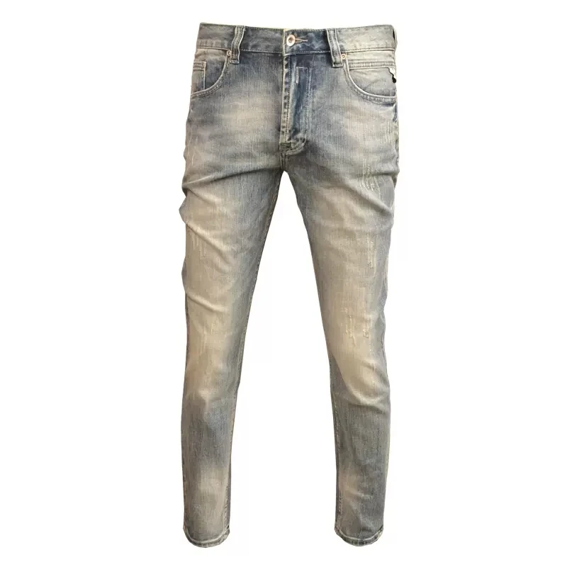 Italian Style Fashion Men Jeans Retro Stretch Slim Fit Ripped Jeans Men Elastic Trousers Vintage Designer Denim Pants Hombre