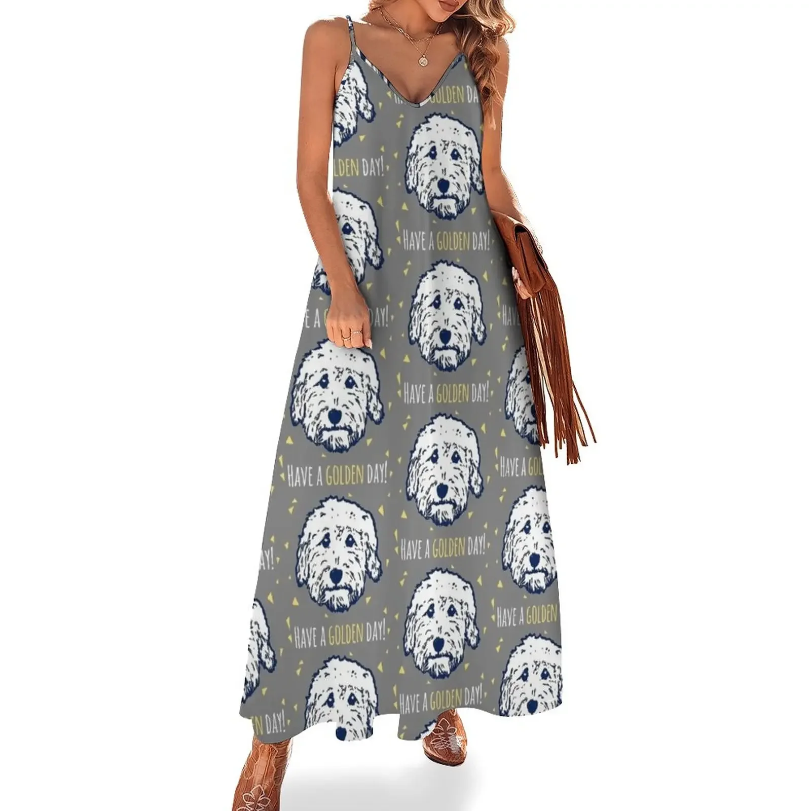 

Have a Golden Day! Goldendoodle faces - Goldendoodles - Doodle dog - Doodle mom Goldendoodle gifts Doodle m Sleeveless Dress