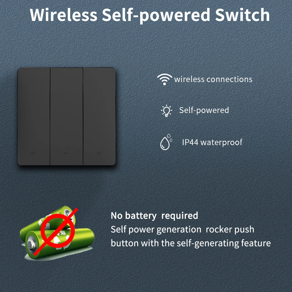 Sixwgh 433MHz Wireless Intelligent Switch Kit Battery Free Design Waterproof Wall Mounted Intelligent Lighting Upgrade