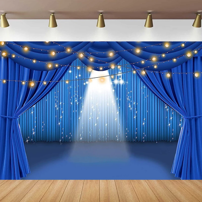 

Photography Backdrop Blue Curtain Theater Stage Birthday Party Show Background Poster Photo Studio Props Banner