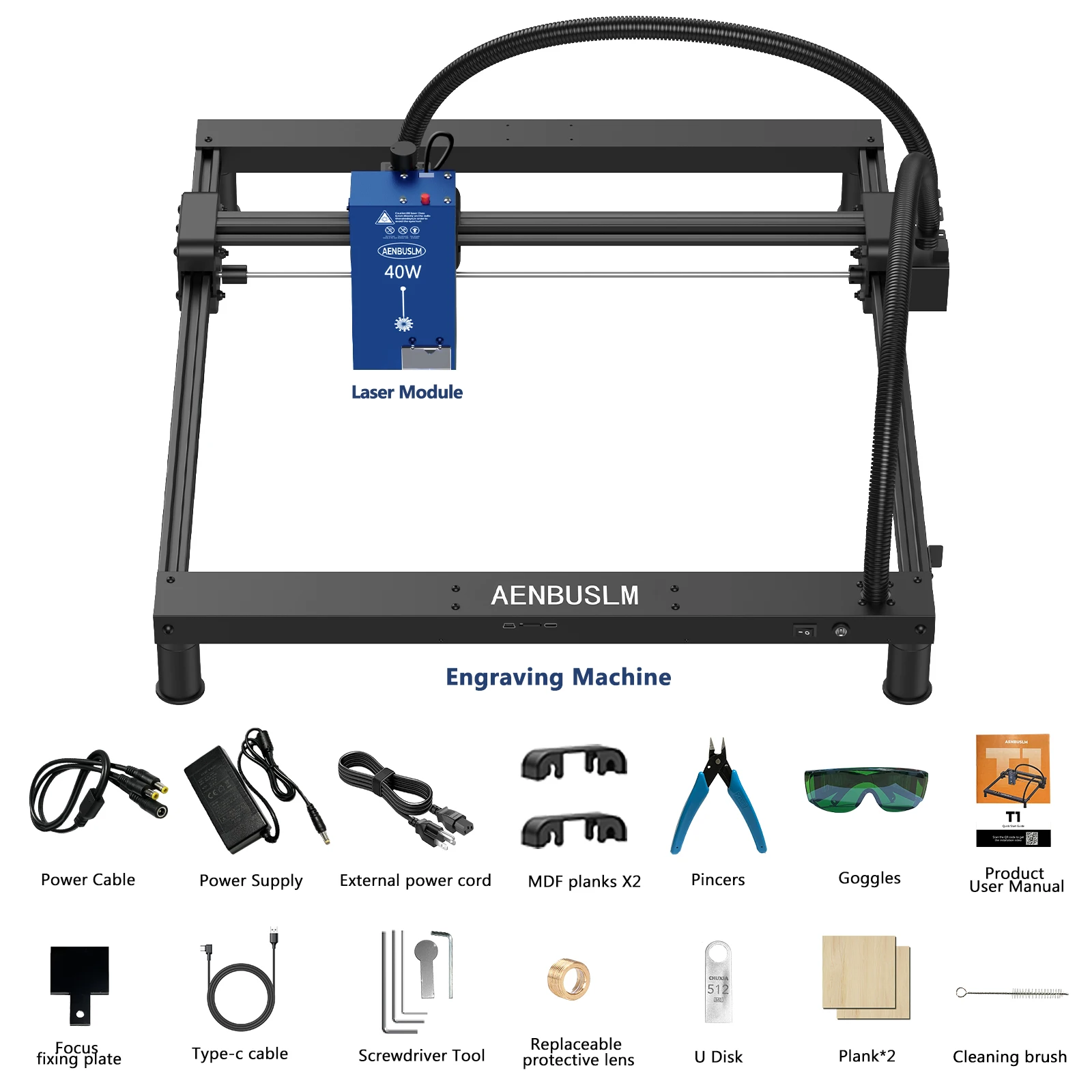AENBUSLM 40W Laser Engraving Machine with built-in air pump 400x400mm Area, Acrylic Wood Board MDF Leather Cutting Engraving view 6