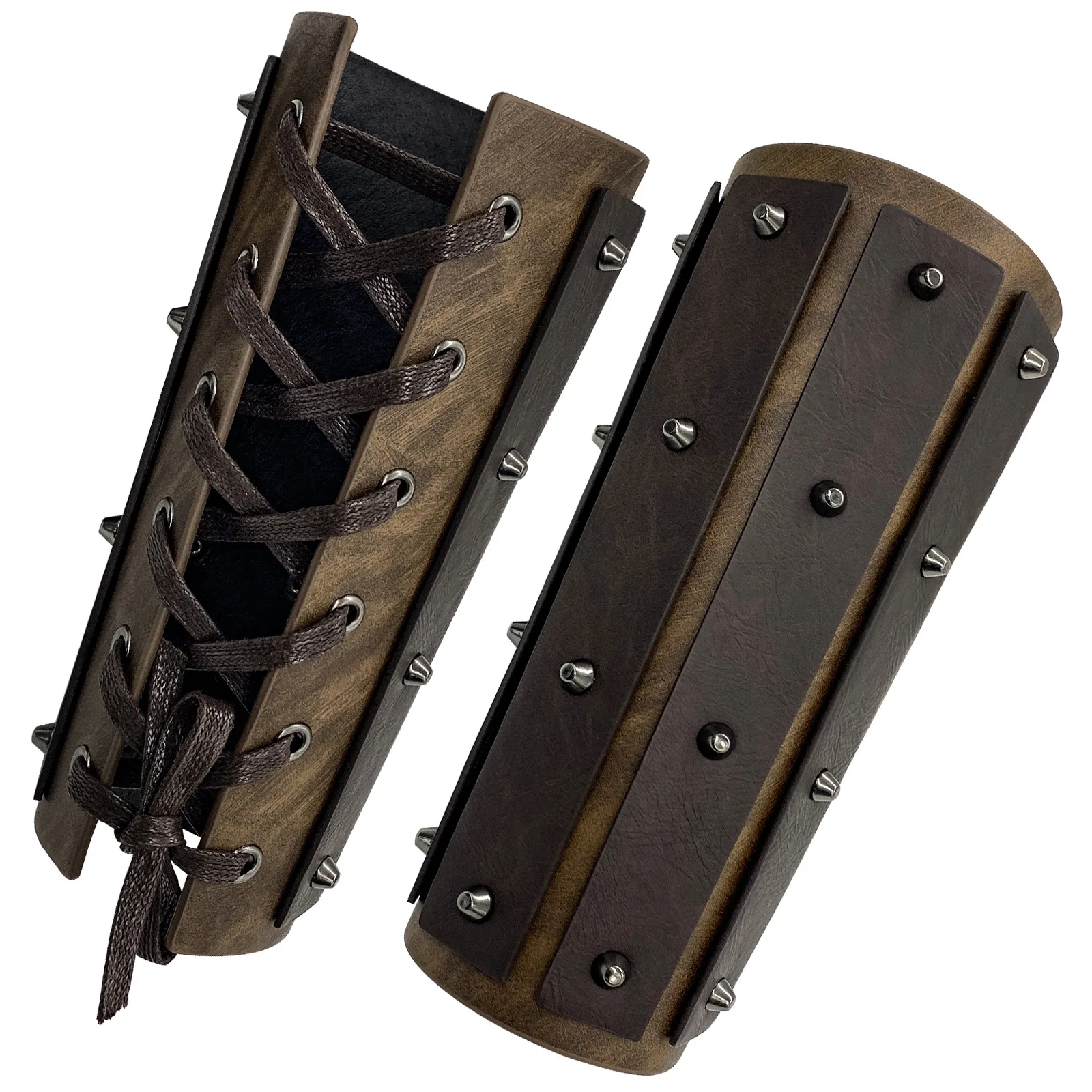 Men Medieval Retro Leather Armor Arm Warmers Lace-Up Viking Knight Gauntlet Wristband Rivet Bracer Cosplay Accessories