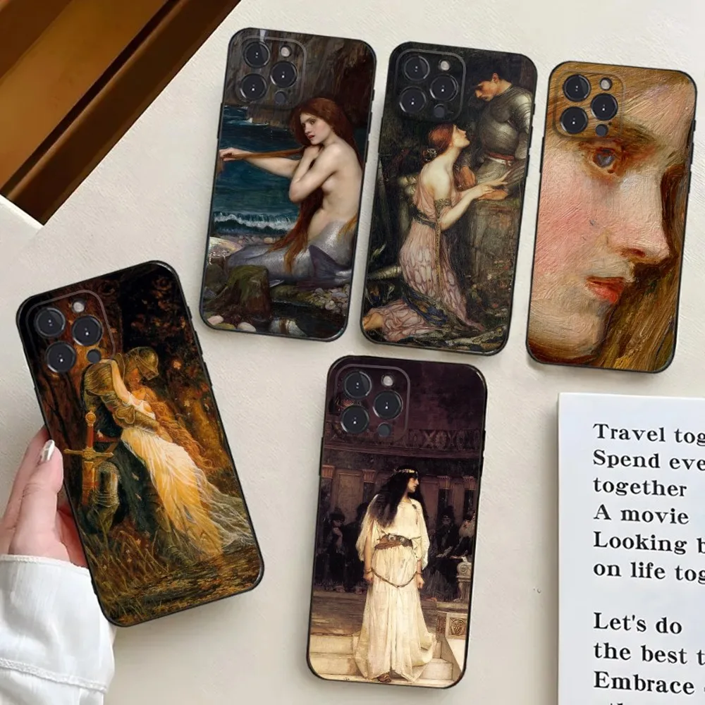 John W-William Art Waterhouse Phone Case For iPhone 16,15,14,13,12,11,Pro,X,XS,Max,XR,Plus,Mini Black Silicone Soft case