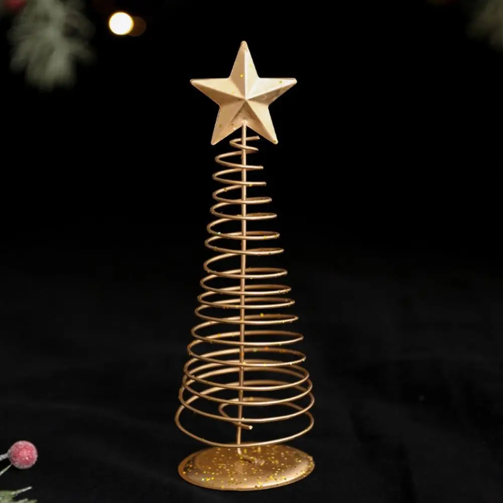 Gold Mini Christmas Tree Xmas Ornaments Cute Iron Christmas Tree Five-pointed Star Creative Desktop Decoration Home Decoration