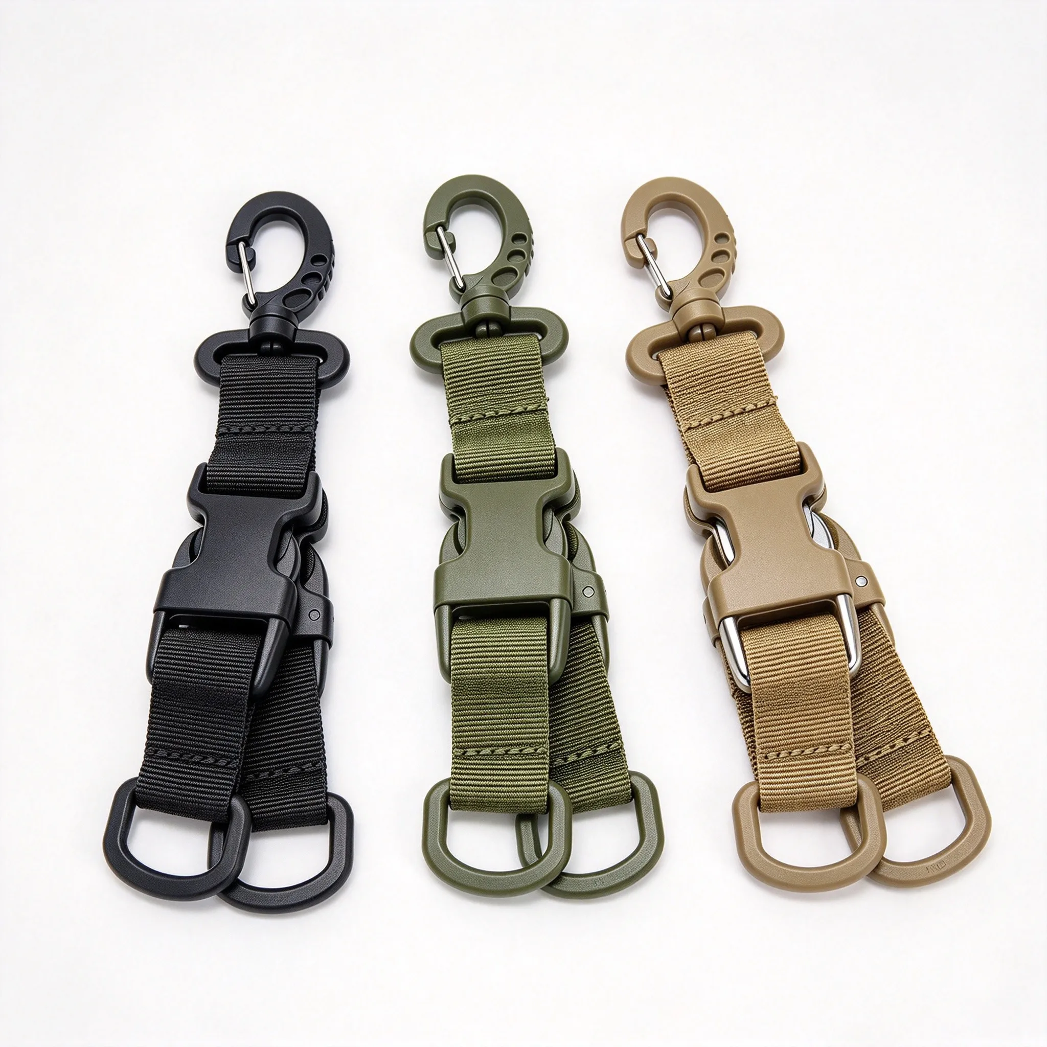 Tactical Keychain Swivel Snap Hook 360 Degree Rotation 25cm Nylon Strap Quick Release Buckle Dual D Ring Clip For Backpack EDC