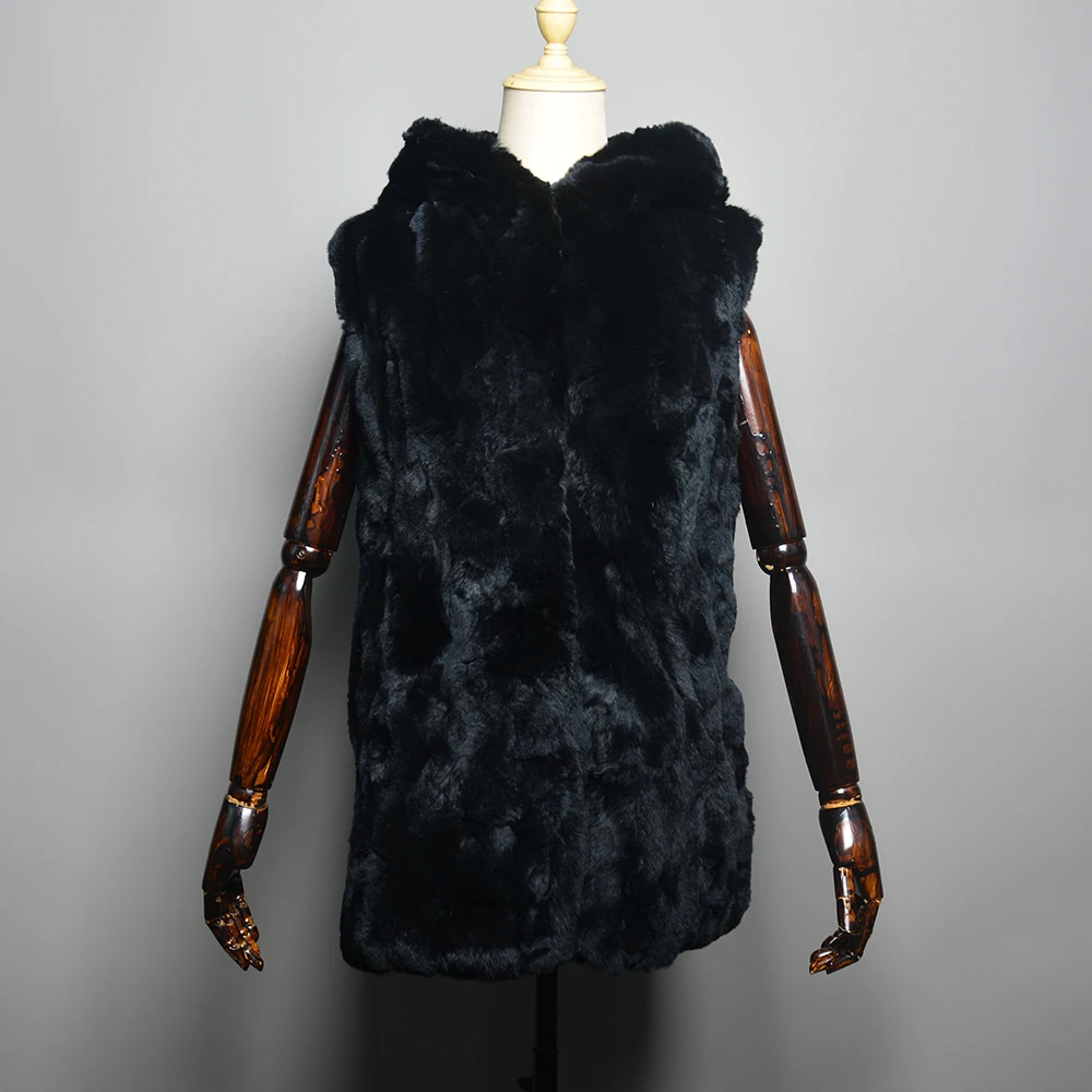 Imagem -04 - Colete de Pele de Coelho Feminino Luxuoso 100 Genuíno Pele de Coelho Rex Jaqueta Natural sem Mangas Macia Qualidade Senhora Quente Pele Real Gilet Novo