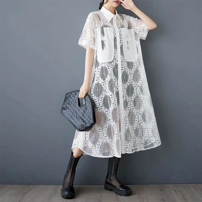 

Shirts for Women Polo-neck Sunscreen Mesh Semi-sheer Fabric Tops Loose Casual Aesthetic Harajuku Smock 2026 Summer Clothing