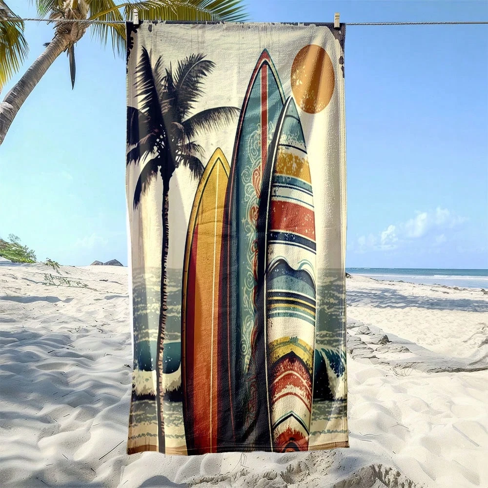 

1 шт., винтажное пляжное полотенце для доски для серфинга и ладони, полиэстер, 2D плоское быстросохнущее, мягкое, легкое, подарок для плавания, кемпинга, серфинга, унисекс