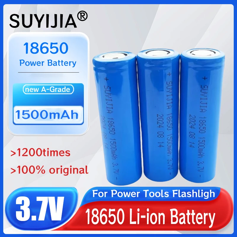 100% Original 18650 Battery 3.7V 1500mAh Li-ion Rechargeable Screwdriver Strong Flashlight Headlight Power Tools Batteries